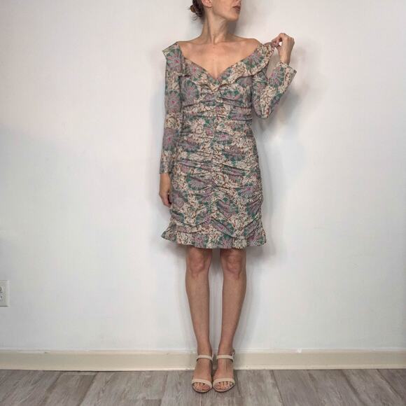 NWT VERONICA BEARD Lozano Floral Ruched Mini Dress Caramel Multi silk boho 3021 - Picture 3 of 14